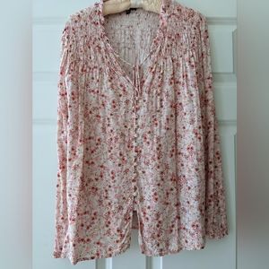 Dear John top cottagecore pink ditsy floral feminine smocking M romantic